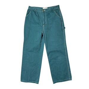 Rollas Womens Wide Leg High Rise Carpenter Pants Teal Green Utility Size 12/L